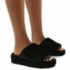 Public Desire UK Snoozie Black Faux Fur Chunky Platform Sole Sliders