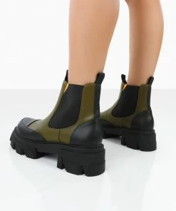 Public Desire UK Flat Boots Kenza X Public Desire Trance Khaki Chunky Sole Chelsea Boots