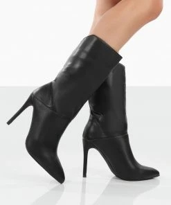 Public Desire UK Lisel Black PU Pointed Toe Heeled Ankle Boots