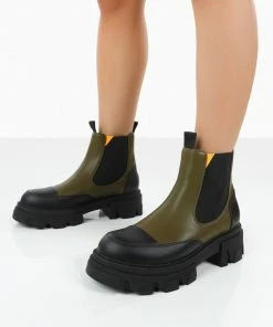 Public Desire UK Flat Boots Kenza X Public Desire Trance Khaki Chunky Sole Chelsea Boots