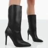 Public Desire UK Lisel Black PU Pointed Toe Heeled Ankle Boots