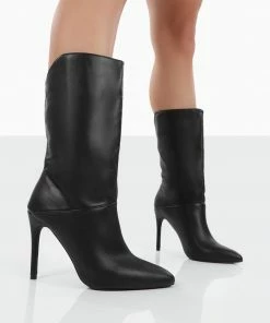 Public Desire UK Lisel Black PU Pointed Toe Heeled Ankle Boots