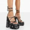 Public Desire UK NEW IN Clermonte Black Paisley Print Chunky Platform Lace Up Heels