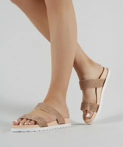Public Desire UK Raye Embellished Slider In Rose Gold Sliders