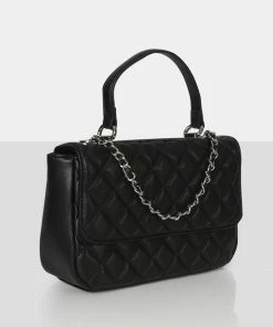 Public Desire UK The Vienna Black Quilted Silver Detailing Crossbody Shoulder Handbag Bags