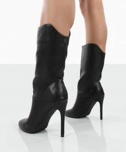Public Desire UK Lisel Black PU Pointed Toe Heeled Ankle Boots