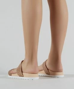 Public Desire UK Raye Embellished Slider In Rose Gold Sliders