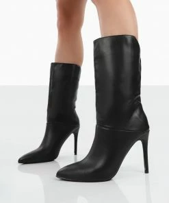 Public Desire UK Lisel Black PU Pointed Toe Heeled Ankle Boots