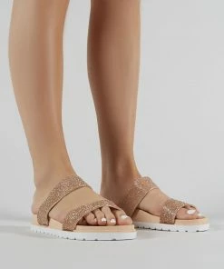 Public Desire UK Raye Embellished Slider In Rose Gold Sliders