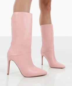 Public Desire UK Lisel Pink PU Pointed Toe Heeled Ankle Boots