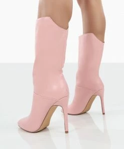 Public Desire UK Lisel Pink PU Pointed Toe Heeled Ankle Boots