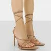 Public Desire UK Otti Toffee PU Lace Up Stiletto Heels