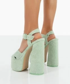 Public Desire UK Content Mint Towelling Chunky Platform Sandal High Heels