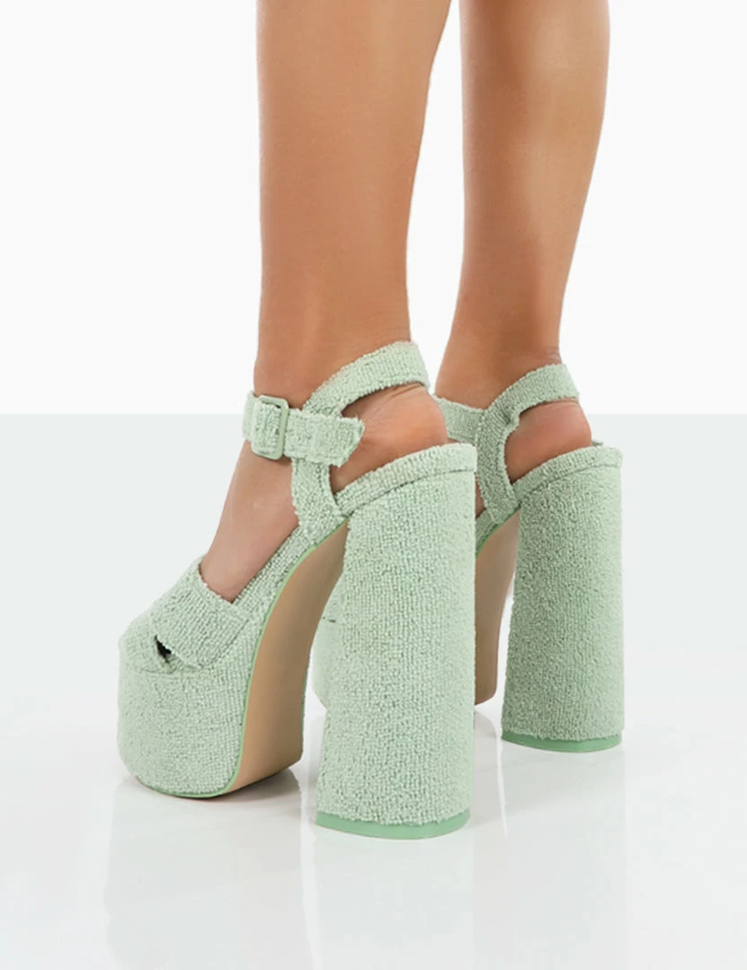 Public Desire UK Content Mint Towelling Chunky Platform Sandal High Heels 2 Public Desire UK Content Mint Towelling Chunky Platform Sandal High Heels