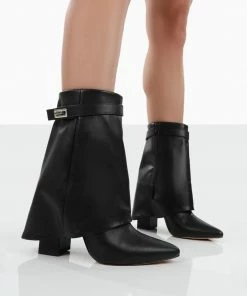 Public Desire UK NEW IN Fyre Wide Fit Black Pointed Toe Heeled Ankle Boots