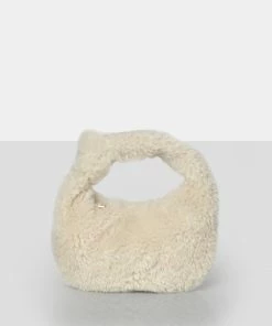 Public Desire UK The Lyra Ecru Fluffy Mini Handbag