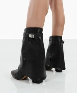 Public Desire UK NEW IN Fyre Wide Fit Black Pointed Toe Heeled Ankle Boots