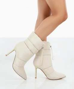 Public Desire UK Kenza X Public Desire Reset Beige Nylon Padded Heeled Ankle Boots 6 Public Desire UK Kenza X Public Desire Reset Beige Nylon Padded Heeled Ankle Boots