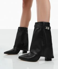 Public Desire UK NEW IN Fyre Wide Fit Black Pointed Toe Heeled Ankle Boots