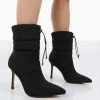Public Desire UK Kenza X Public Desire Reset Black Nylon Padded Heeled Ankle Boots