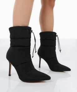 Public Desire UK Kenza X Public Desire Reset Black Nylon Padded Heeled Ankle Boots