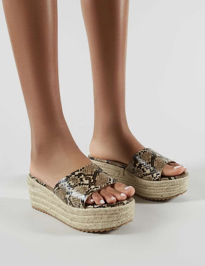 Public Desire UK Cami Flatform Espadrille Sliders In Snakeskin 1 Public Desire UK Cami Flatform Espadrille Sliders In Snakeskin