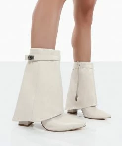 Public Desire UK Fyre Wide Fit Ecru Pointed Toe Heeled Ankle Boots