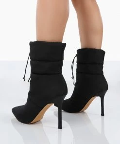 Public Desire UK Kenza X Public Desire Reset Black Nylon Padded Heeled Ankle Boots 7 Public Desire UK Kenza X Public Desire Reset Black Nylon Padded Heeled Ankle Boots