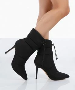Public Desire UK Kenza X Public Desire Reset Black Nylon Padded Heeled Ankle Boots 8 Public Desire UK Kenza X Public Desire Reset Black Nylon Padded Heeled Ankle Boots