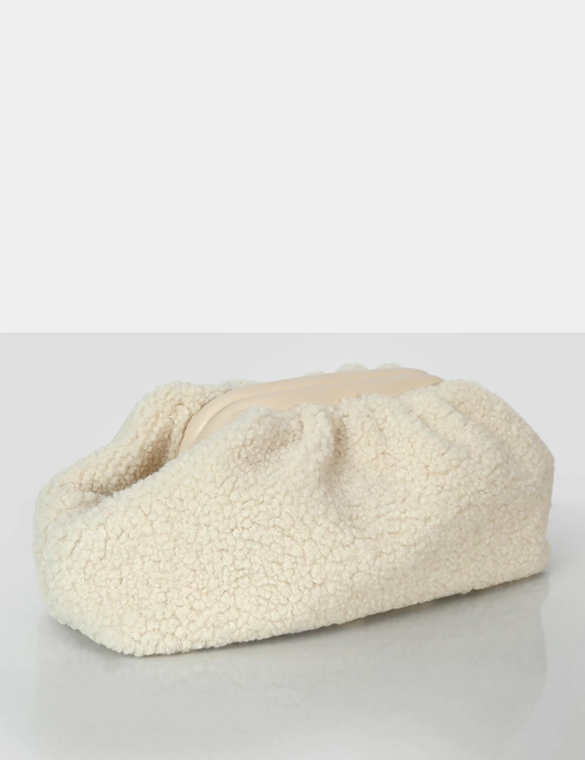 Public Desire UK Bags Compatible Ecru Borg Clutch Bag 2 Public Desire UK Bags Compatible Ecru Borg Clutch Bag