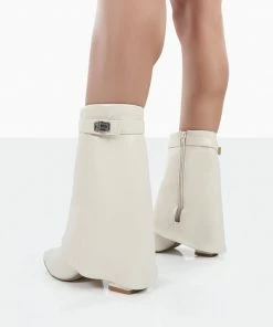 Public Desire UK Fyre Wide Fit Ecru Pointed Toe Heeled Ankle Boots 6 Public Desire UK Fyre Wide Fit Ecru Pointed Toe Heeled Ankle Boots