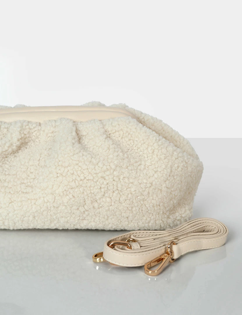 Public Desire UK Bags Compatible Ecru Borg Clutch Bag 3 Public Desire UK Bags Compatible Ecru Borg Clutch Bag