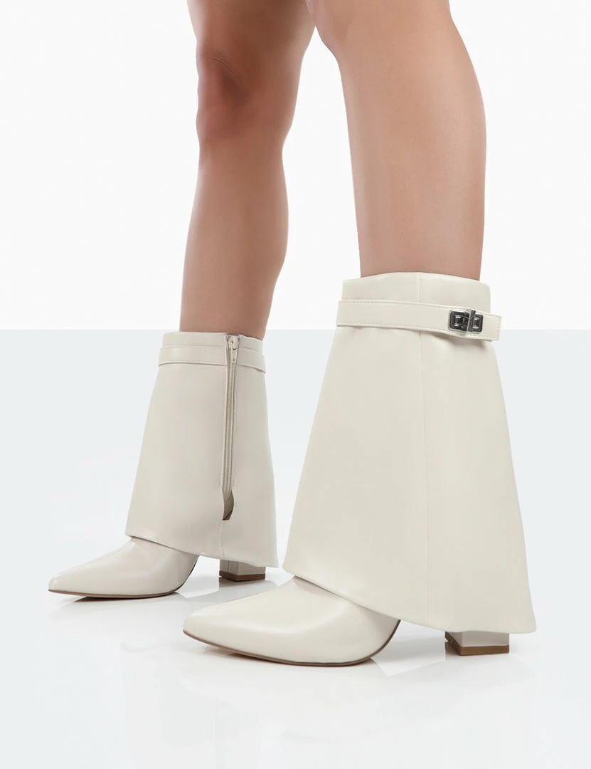 Public Desire UK Fyre Wide Fit Ecru Pointed Toe Heeled Ankle Boots 4 Public Desire UK Fyre Wide Fit Ecru Pointed Toe Heeled Ankle Boots