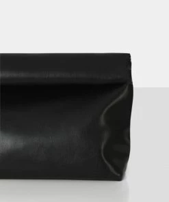 Public Desire UK The Aria Black Folded Detail Clutch Bag