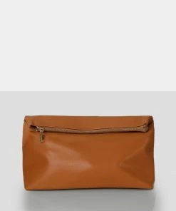 Public Desire UK The Aria Caramel Folded Detail Clutch Bag NEW IN