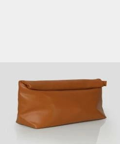 Public Desire UK The Aria Caramel Folded Detail Clutch Bag NEW IN