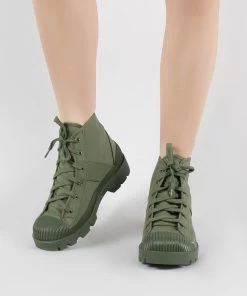 Public Desire UK Greenland Ankle Boots In Khaki Canvas
