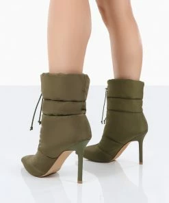 Public Desire UK Kenza X Public Desire Reset Green Nylon Padded Heeled Ankle Boots