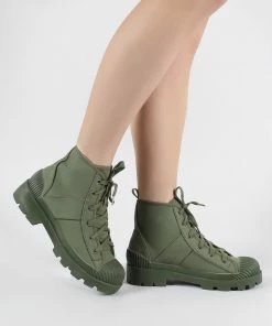 Public Desire UK Greenland Ankle Boots In Khaki Canvas