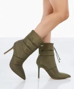 Public Desire UK Kenza X Public Desire Reset Green Nylon Padded Heeled Ankle Boots