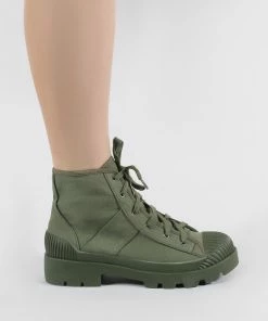 Public Desire UK Greenland Ankle Boots In Khaki Canvas