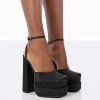 Public Desire UK Moonchild Black Satin Closed Toe Statement Platform Block Heels NEW IN
