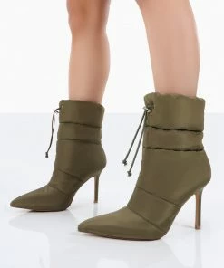Public Desire UK Kenza X Public Desire Reset Green Nylon Padded Heeled Ankle Boots