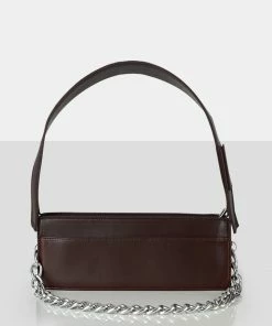 Public Desire UK The Koa Chocolate Long Chain Detail Shoulder Bag NEW IN