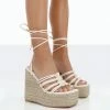 Public Desire UK Chakkra Ecru PU High Heeled Sandal Espadrilles Wedges