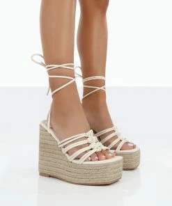 Public Desire UK Chakkra Ecru PU High Heeled Sandal Espadrilles Wedges