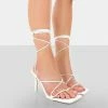 Public Desire UK NEW IN Euphoria White Croc Square Toe Lace Up Mid Heels