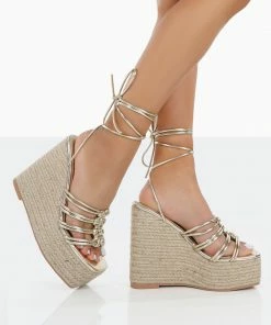 Public Desire UK NEW IN Chakkra Gold PU High Heeled Sandal Espadrilles Wedges 5 Public Desire UK NEW IN Chakkra Gold PU High Heeled Sandal Espadrilles Wedges