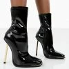 Public Desire UK Back In Stock Kenza X Public Desire Lou Lou Black Patent Stiletto Heel Sock Boots