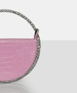 Public Desire UK The Alessia Baby Pink Croc Circle Diamante Mini Handbag